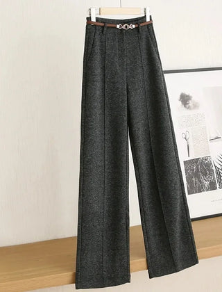 Women’s Lambswool Straight-Leg Tailored Trousers in Dark Grey