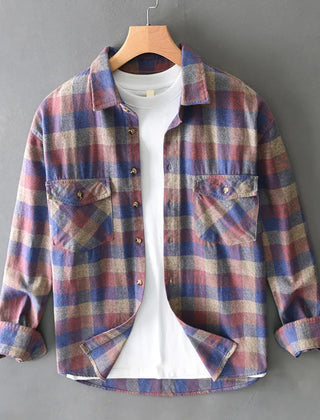 Men’s Brushed Cotton Check Flannel Shirt in Pink