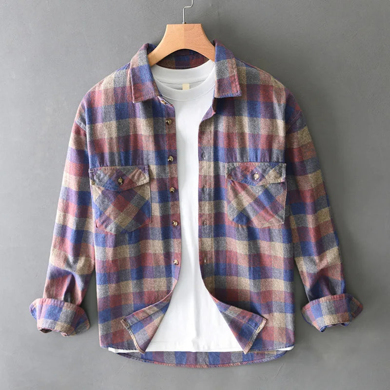 Men’s Brushed Cotton Check Flannel Shirt in Pink
