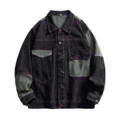 Men’s Contrast-Panel Denim Jacket in Black