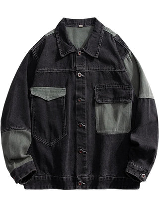 Men’s Contrast-Panel Denim Jacket in Black