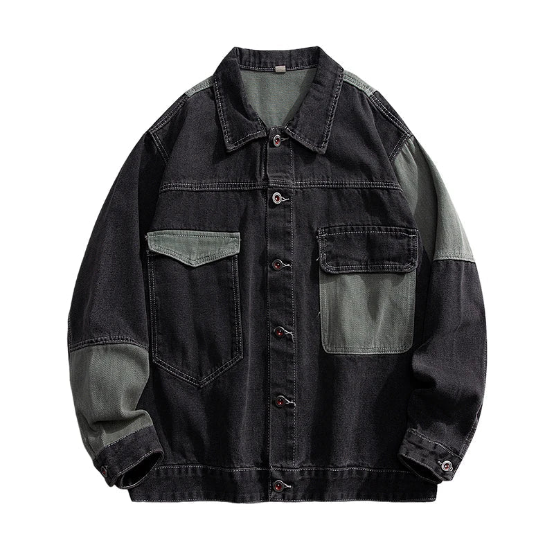 Men’s Contrast-Panel Denim Jacket in Black