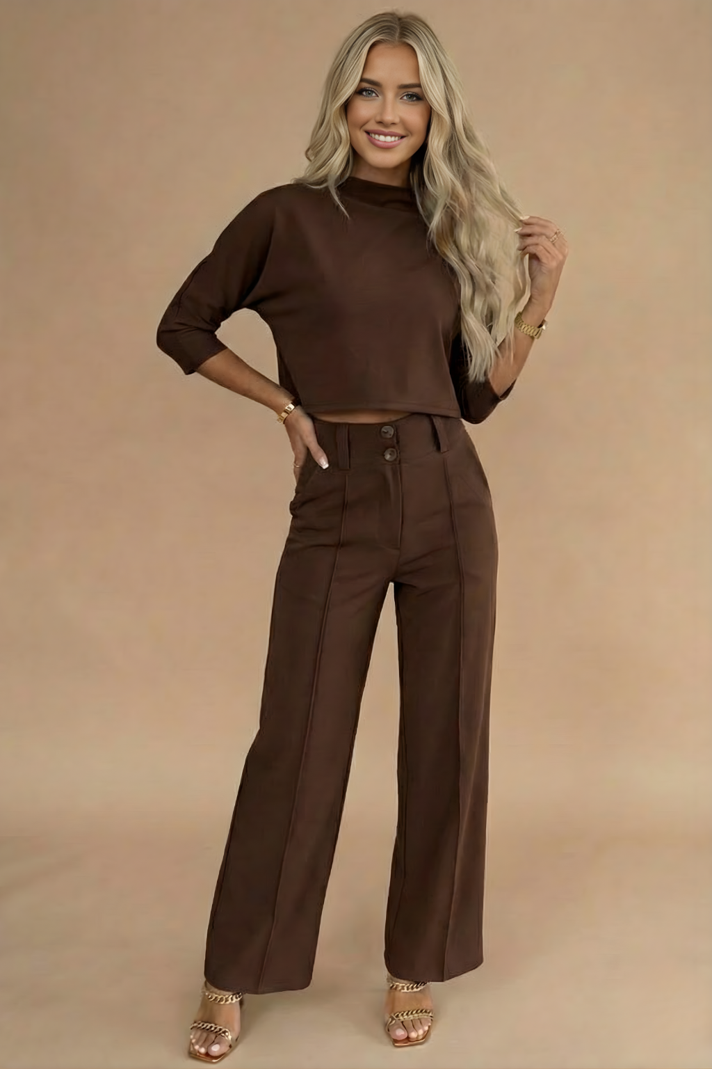 Women’s Cropped Top & High-Waisted Trousers Set