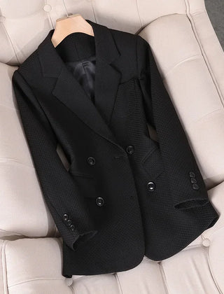 Women’s Double-Breasted Button-Cuff Blazer in Black
