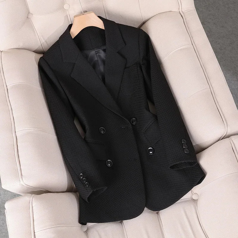 Women’s Double-Breasted Button-Cuff Blazer in Black