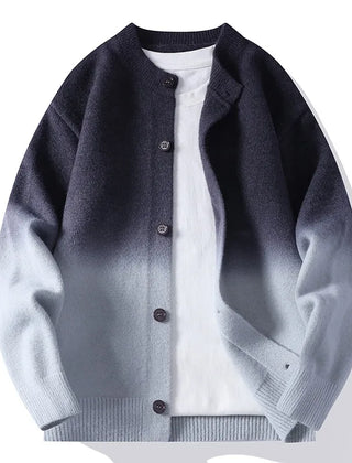 Men’s Cotton-Blend Ombre Knit Cardigan in Navy Blue and Light Grey