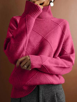Women's Isla Ribbed Turtleneck Jumper - Pink