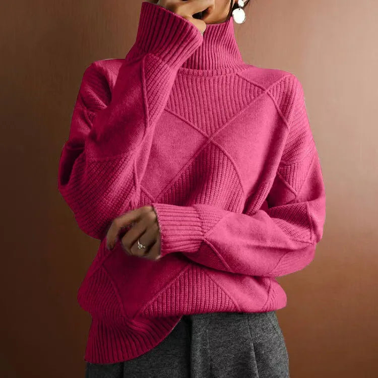 Women's Isla Ribbed Turtleneck Jumper - Pink