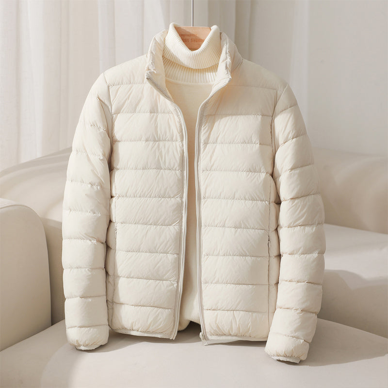 Elara Quilted Women's Puffer Jacket - Beige