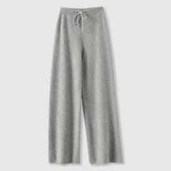 Women’s Cashmere-Blend Drawstring Wide-Leg Knit Trousers in Grey