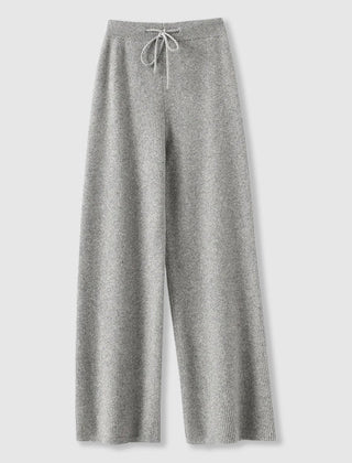 Women’s Cashmere-Blend Drawstring Wide-Leg Knit Trousers in Grey