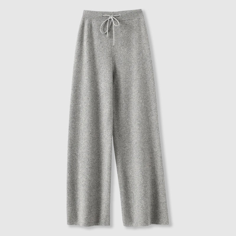 Women’s Cashmere-Blend Drawstring Wide-Leg Knit Trousers in Grey
