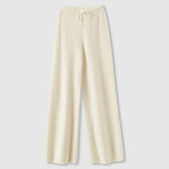 Women’s Cashmere-Blend Drawstring Wide-Leg Knit Trousers in Beige