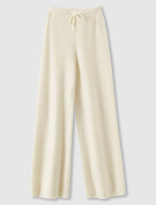 Women’s Cashmere-Blend Drawstring Wide-Leg Knit Trousers in Beige