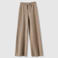 Women’s Cashmere-Blend Drawstring Wide-Leg Knit Trousers in Khaki