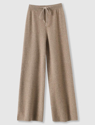 Women’s Cashmere-Blend Drawstring Wide-Leg Knit Trousers in Khaki