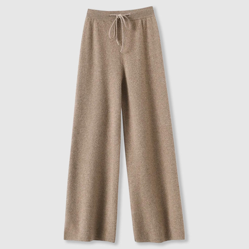 Women’s Cashmere-Blend Drawstring Wide-Leg Knit Trousers in Khaki