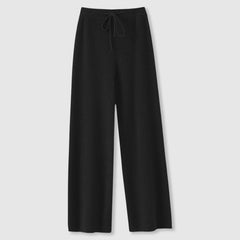 Women’s Cashmere-Blend Drawstring Wide-Leg Knit Trousers in Black