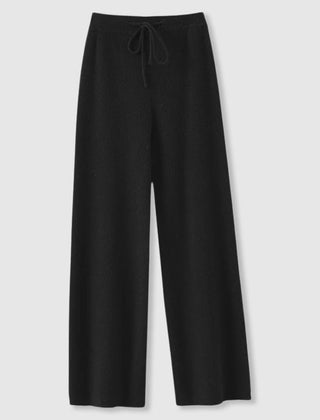 Women’s Cashmere-Blend Drawstring Wide-Leg Knit Trousers in Black