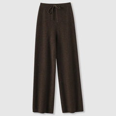 Women’s Cashmere-Blend Drawstring Wide-Leg Knit Trousers in Brown