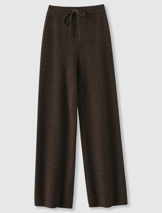 Women’s Cashmere-Blend Drawstring Wide-Leg Knit Trousers in Brown