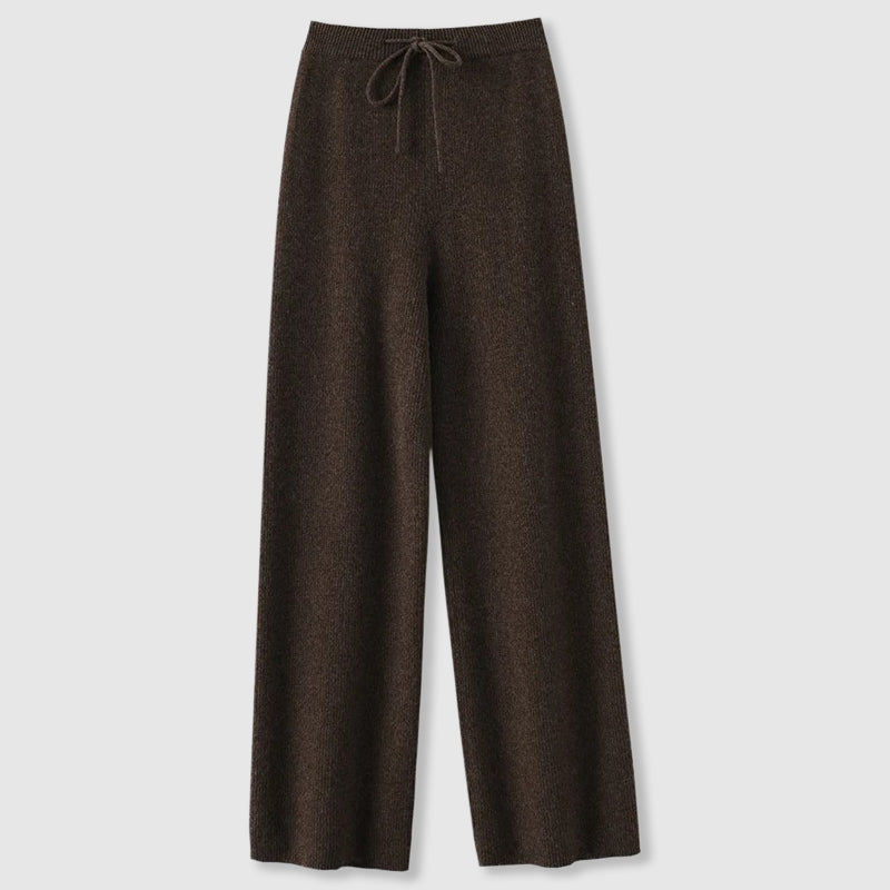 Women’s Cashmere-Blend Drawstring Wide-Leg Knit Trousers in Brown
