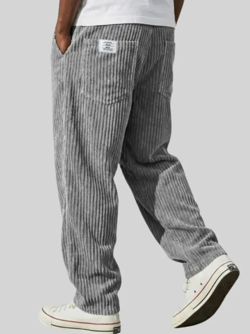 Men’s Relaxed Corduroy Drawstring Trousers in Grey