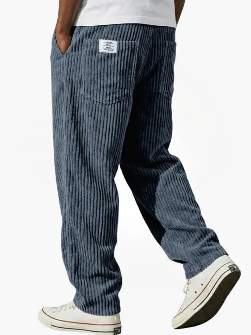 Men’s Relaxed Corduroy Drawstring Trousers in Blue