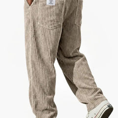 Men’s Relaxed Corduroy Drawstring Trousers in Khaki