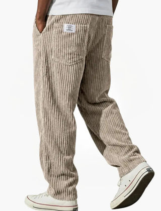 Men’s Relaxed Corduroy Drawstring Trousers in Khaki