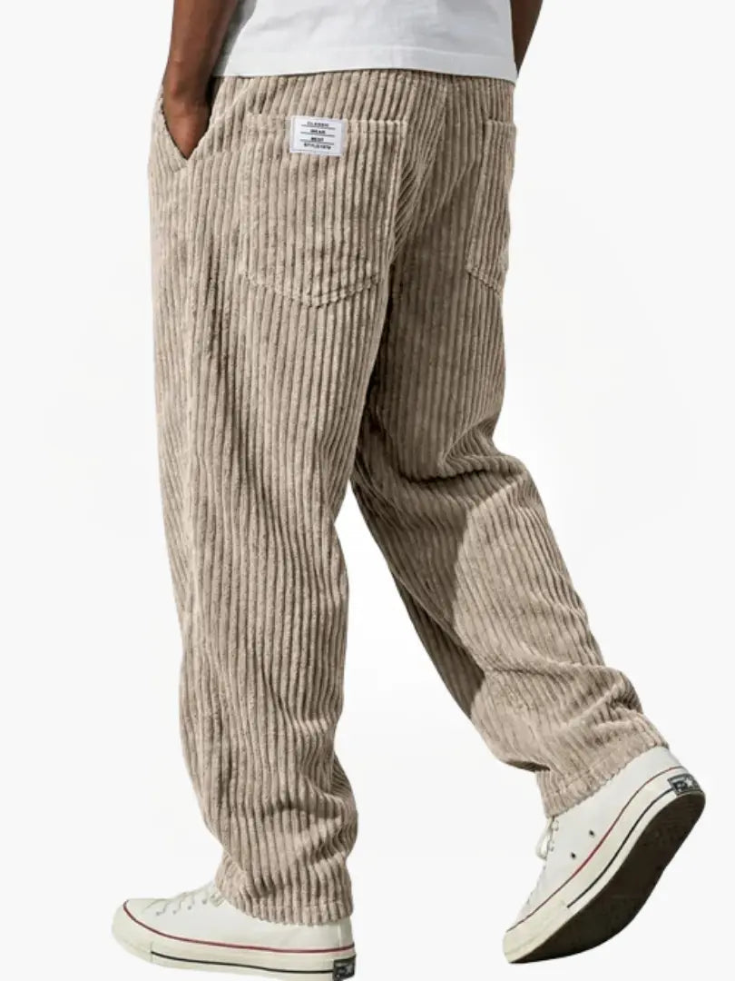 Men’s Relaxed Corduroy Drawstring Trousers in Khaki