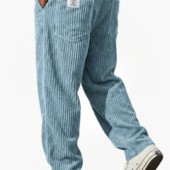 Men’s Relaxed Corduroy Drawstring Trousers in Light Blue