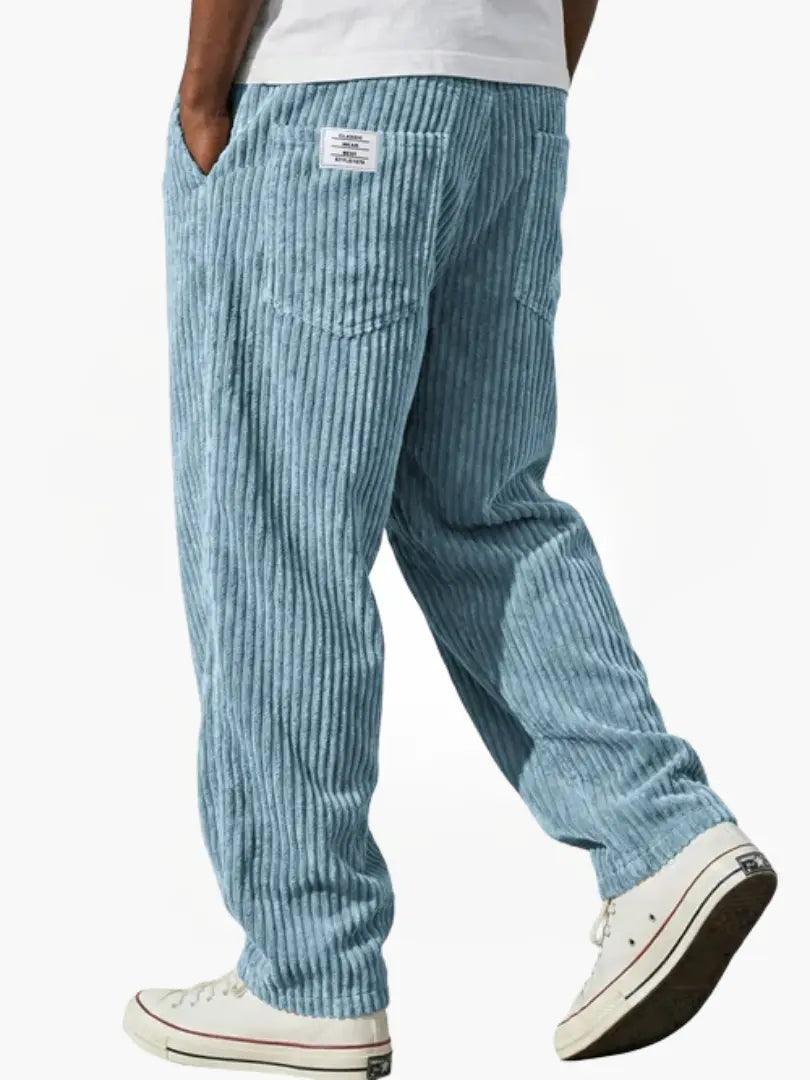 Men’s Relaxed Corduroy Drawstring Trousers in Light Blue