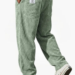 Men’s Relaxed Corduroy Drawstring Trousers in Light Green