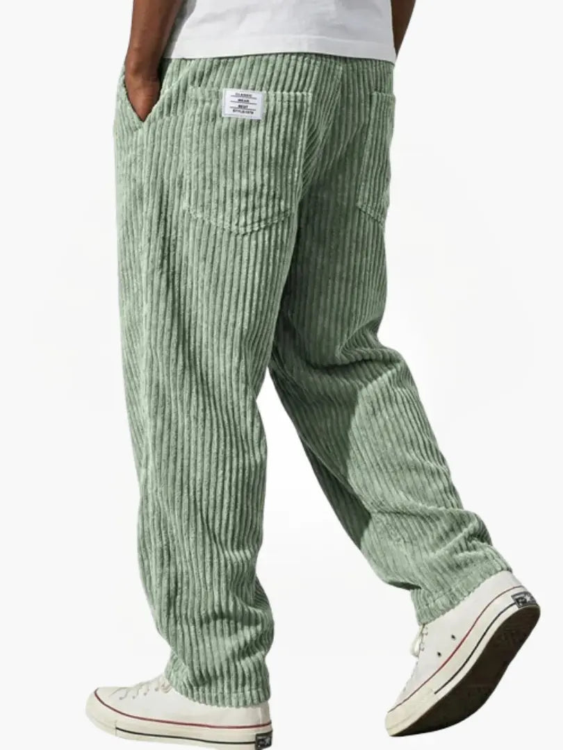 Men’s Relaxed Corduroy Drawstring Trousers in Light Green