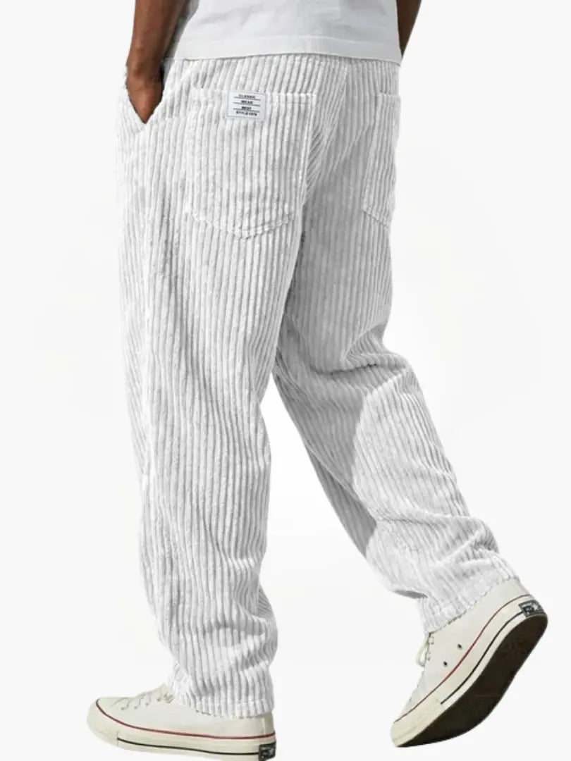 Men’s Relaxed Corduroy Drawstring Trousers in White