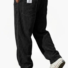 Men’s Relaxed Corduroy Drawstring Trousers in Black