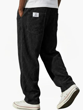 Men’s Relaxed Corduroy Drawstring Trousers in Black