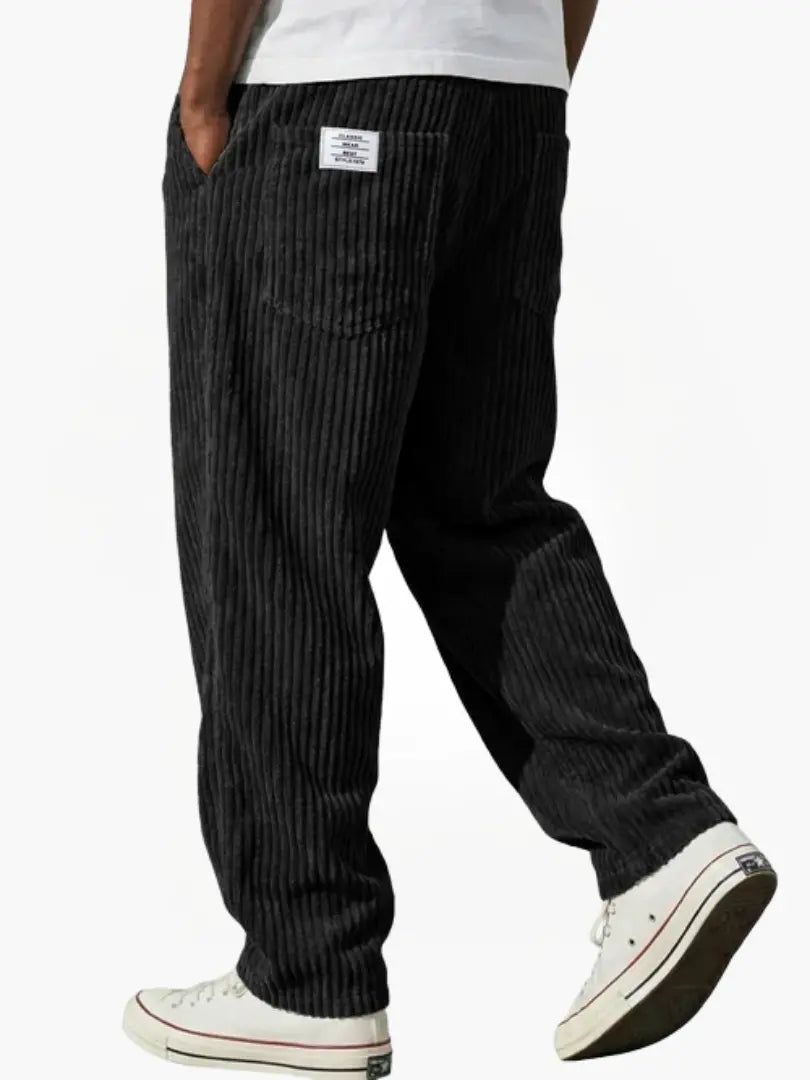 Men’s Relaxed Corduroy Drawstring Trousers in Black