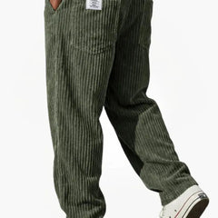 Men’s Relaxed Corduroy Drawstring Trousers in Green