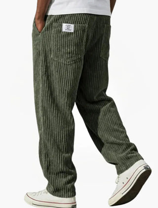 Men’s Relaxed Corduroy Drawstring Trousers in Green