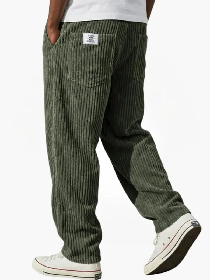 Men’s Relaxed Corduroy Drawstring Trousers in Green