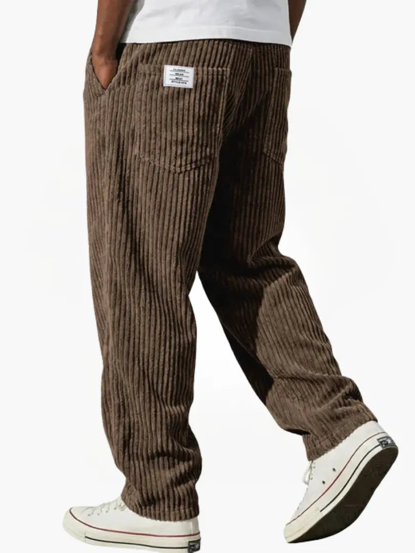 Men’s Relaxed Corduroy Drawstring Trousers in Brown