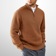 Men’s Basket-Textured Quarter-Zip Jumper in Brown