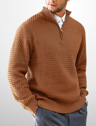 Men’s Basket-Textured Quarter-Zip Jumper in Brown