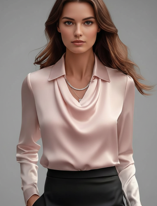 Women’s Satin Draped Collar Blouse