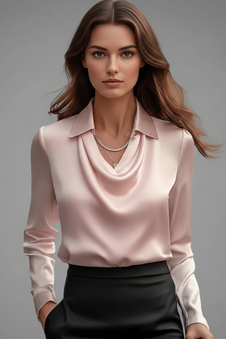 Women’s Satin Draped Collar Blouse
