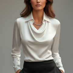 Women’s Satin Draped Collar Blouse