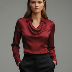 Women’s Satin Draped Collar Blouse