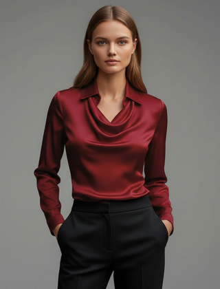 Women’s Satin Draped Collar Blouse
